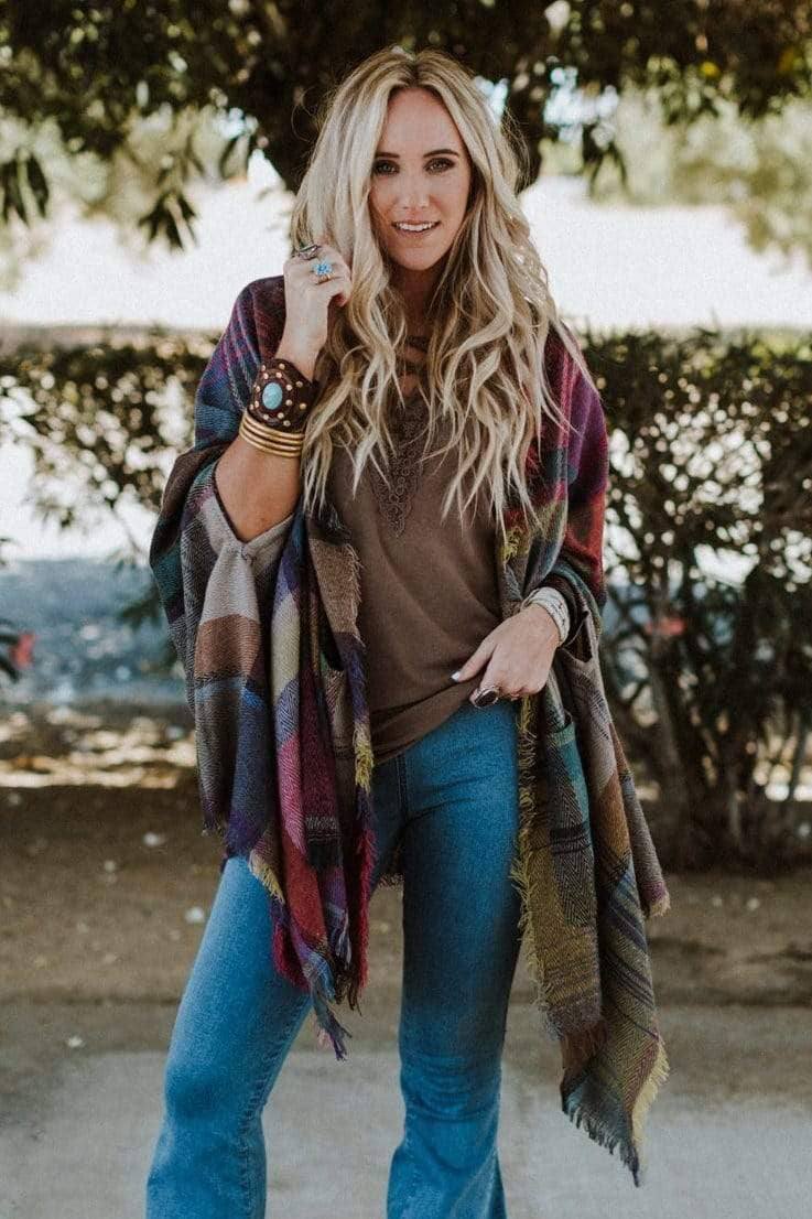 Cozy Plaid Pocket Ruana Wrap - Fuchsia - UnLaced Boutique