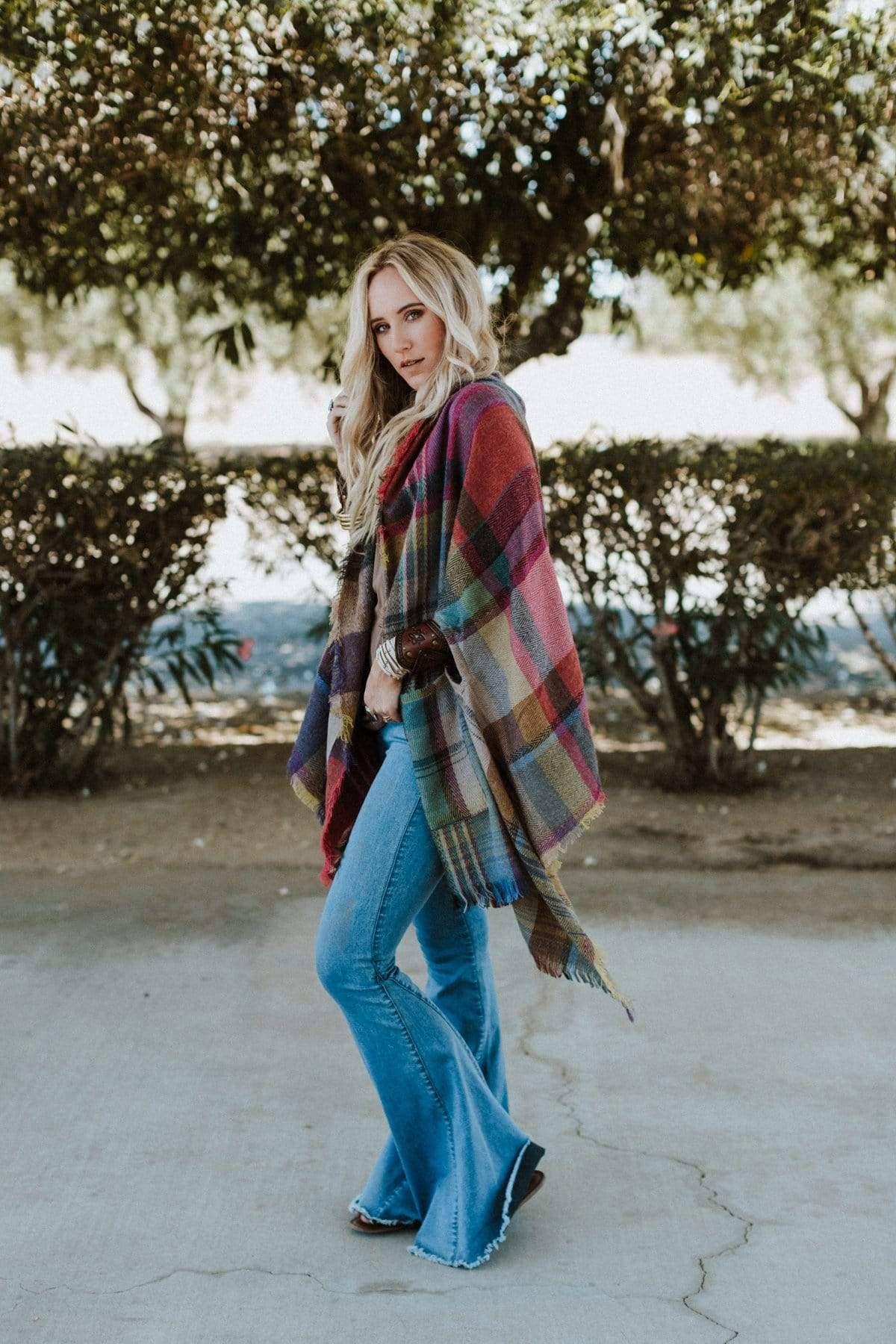 Cozy Plaid Pocket Ruana Wrap - Fuchsia - UnLaced Boutique