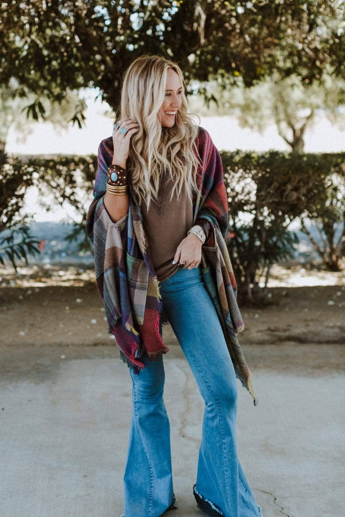 Cozy Plaid Pocket Ruana Wrap - Fuchsia - UnLaced Boutique