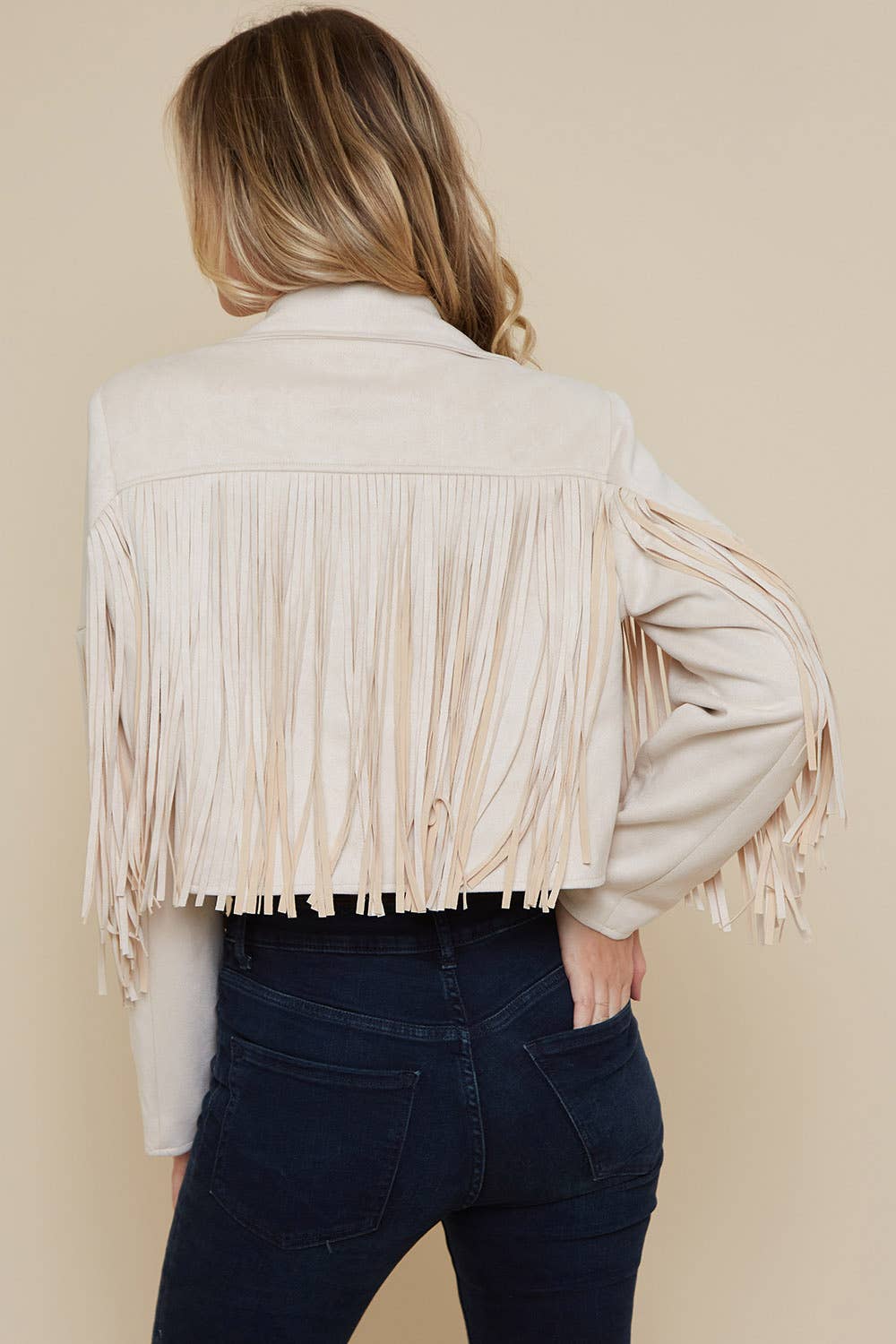 CREAM FAUX SUEDE FRINGED WESTERN MOTO JACKET - UnLaced Boutique