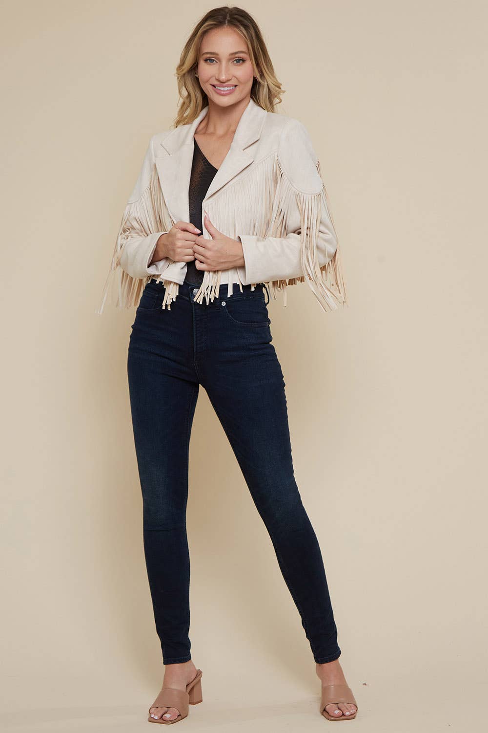 CREAM FAUX SUEDE FRINGED WESTERN MOTO JACKET - UnLaced Boutique