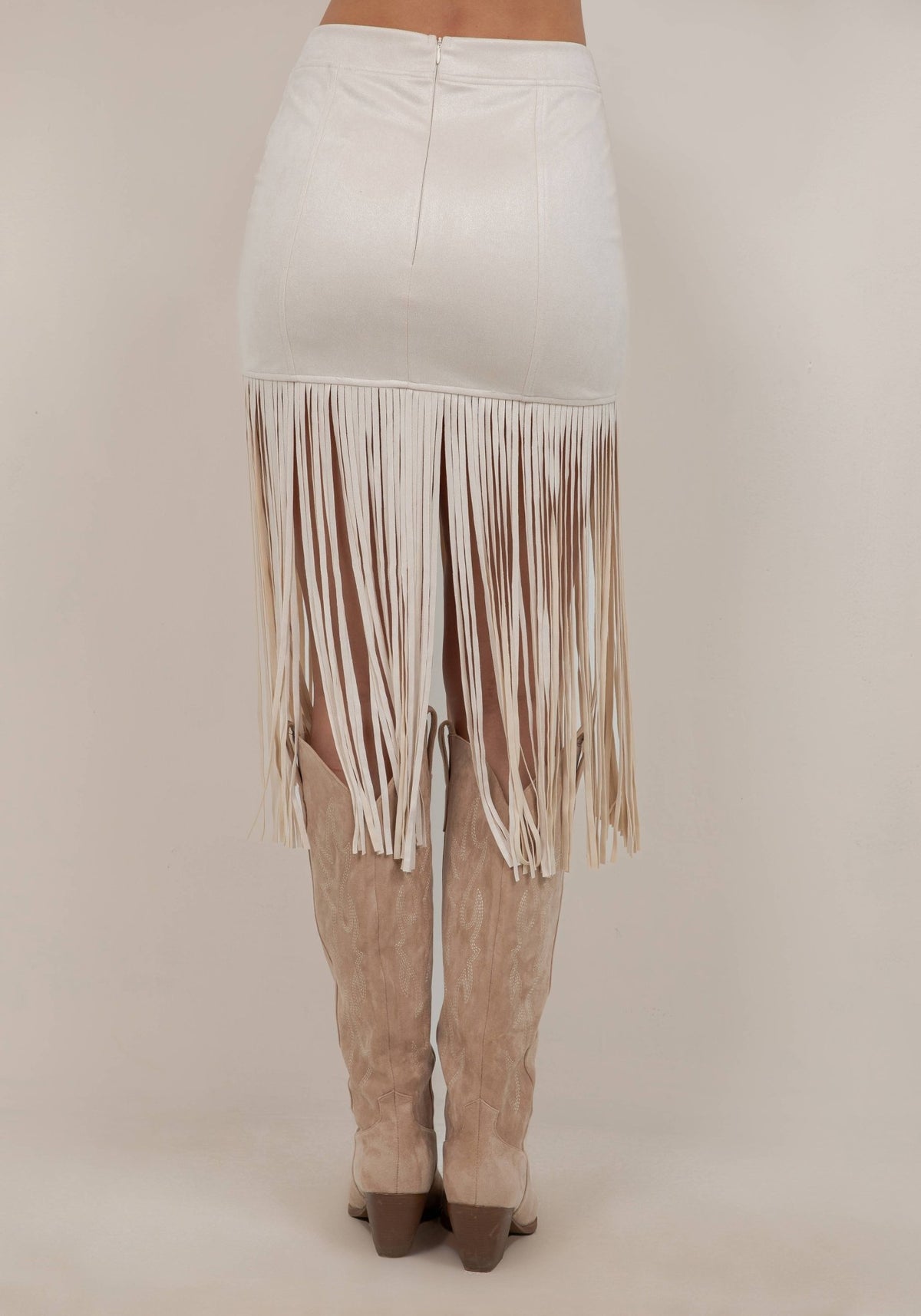 CREAM FRINGED FAUX SUEDE SKIRT - UnLaced Boutique