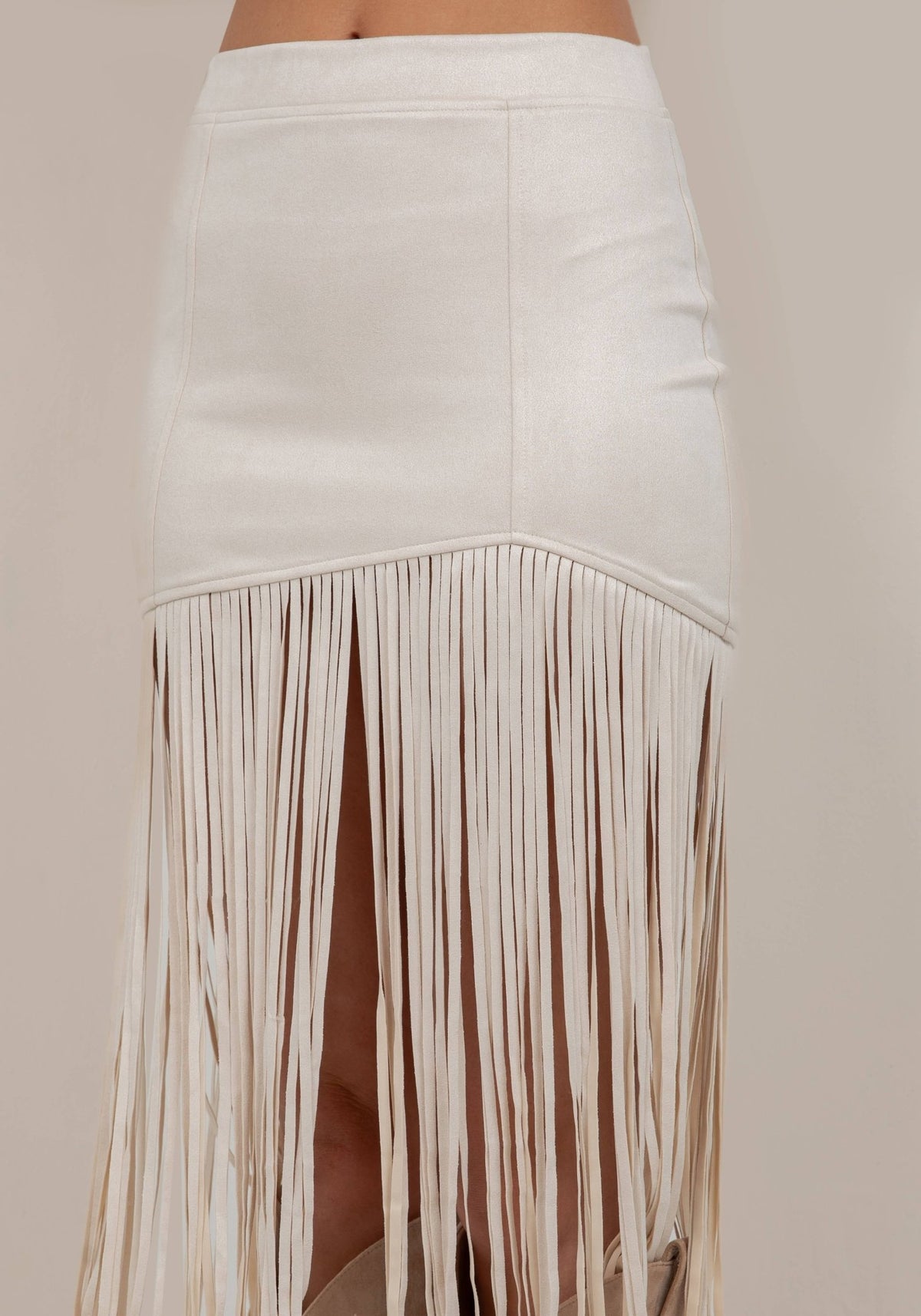 CREAM FRINGED FAUX SUEDE SKIRT - UnLaced Boutique