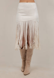 CREAM FRINGED FAUX SUEDE SKIRT - UnLaced Boutique