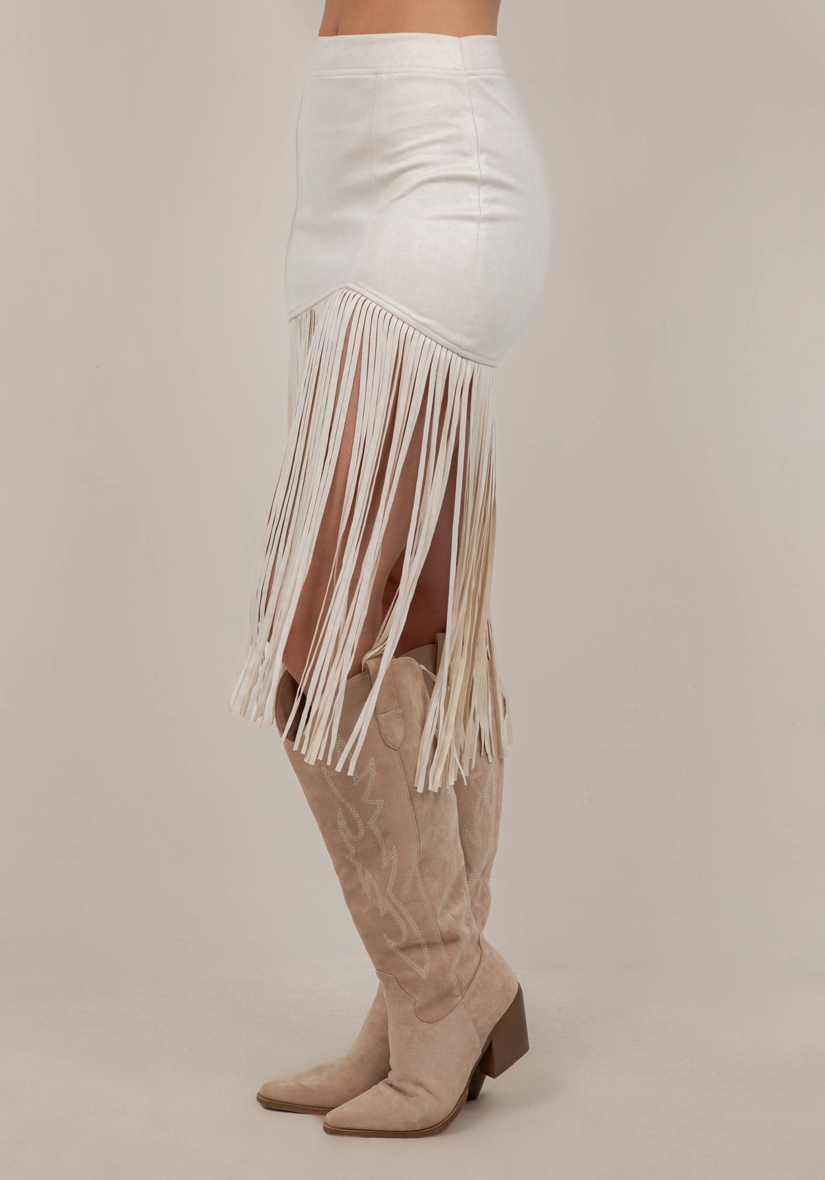 CREAM FRINGED FAUX SUEDE SKIRT - UnLaced Boutique