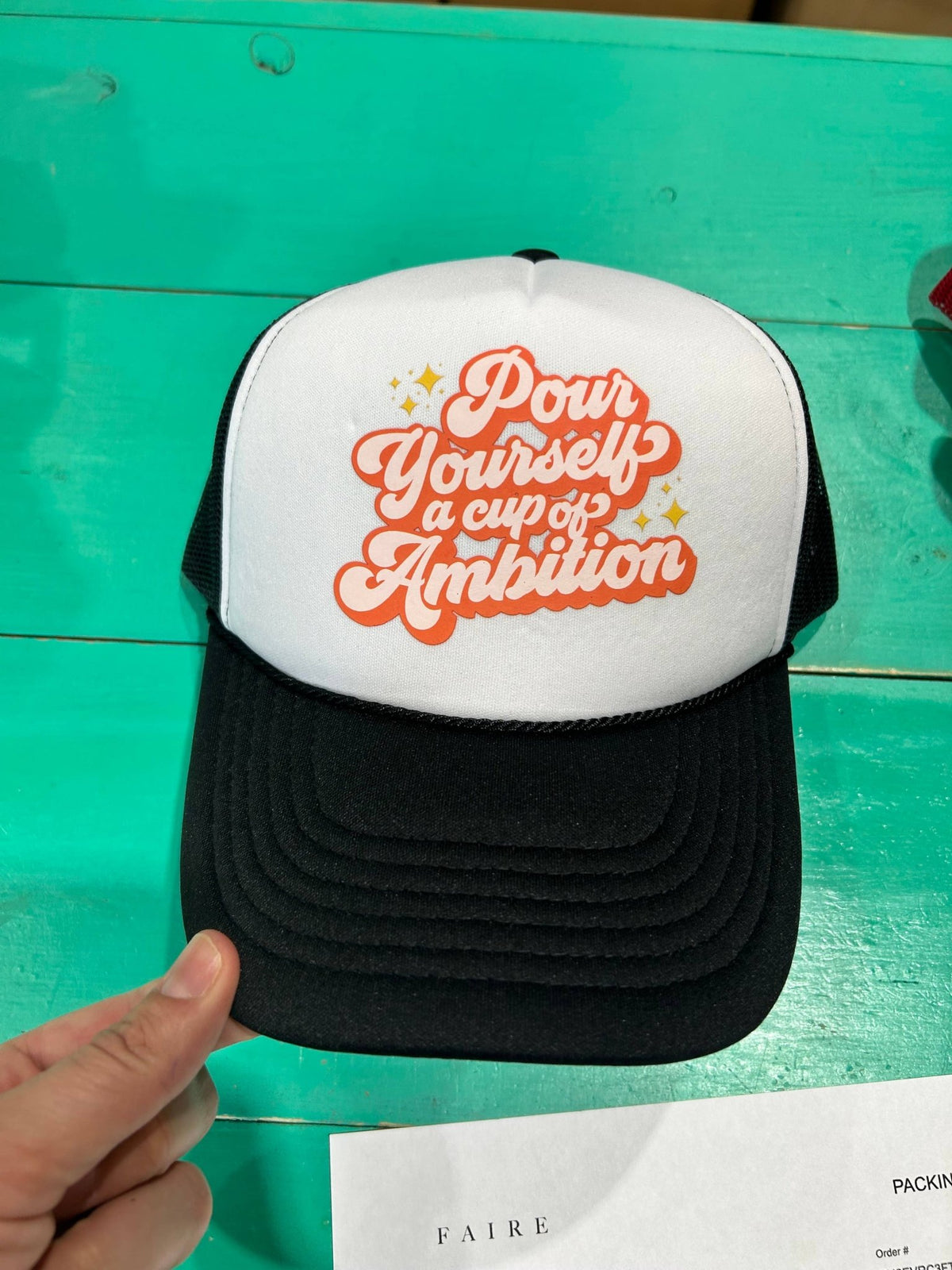 Cup of Ambition Trucker Hat | Dolly| Dolly Parton Cap - White/Black Foam - UnLaced Boutique