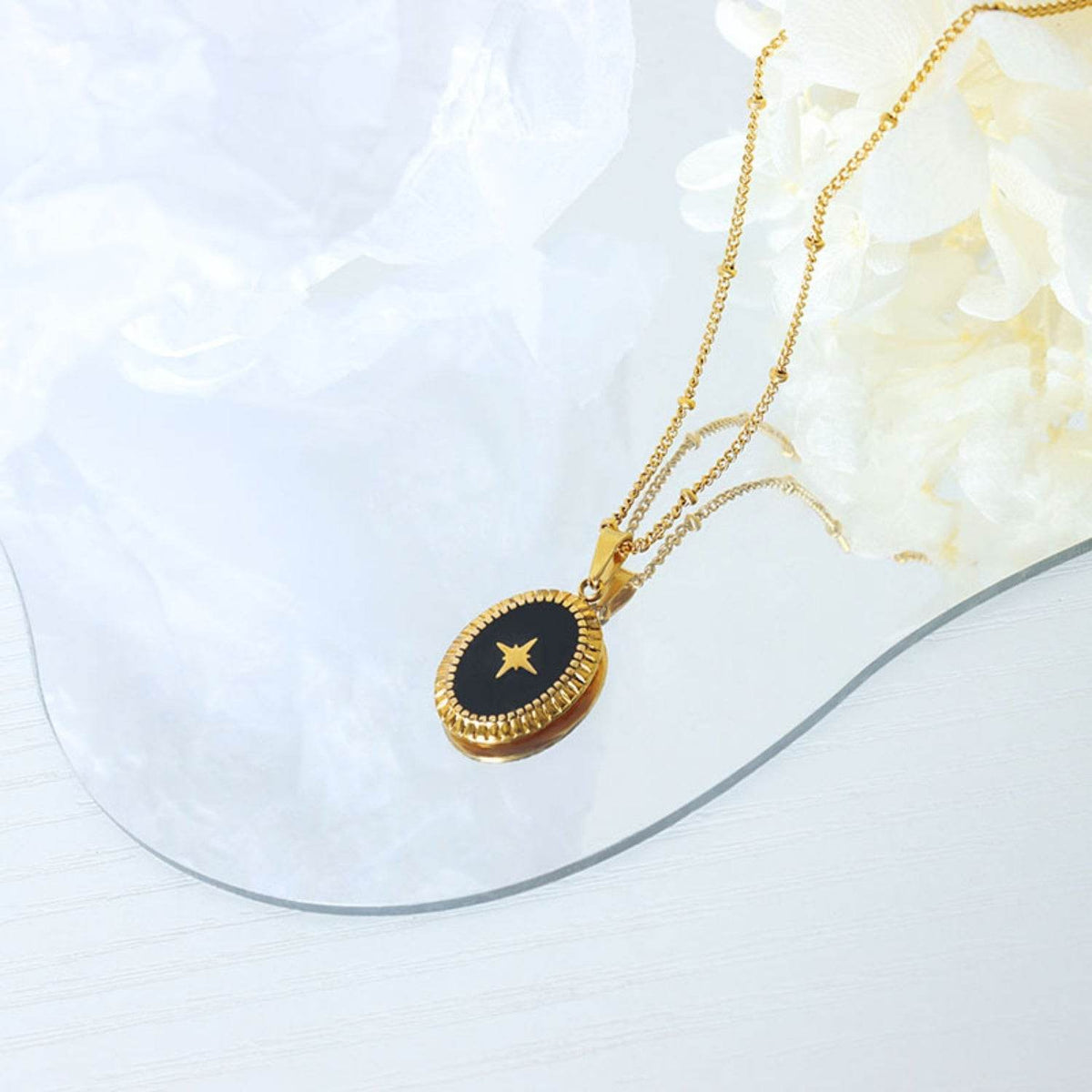 Gold-Plated Titanium Steel Oval Shape Pendant Necklace - UnLaced Boutique