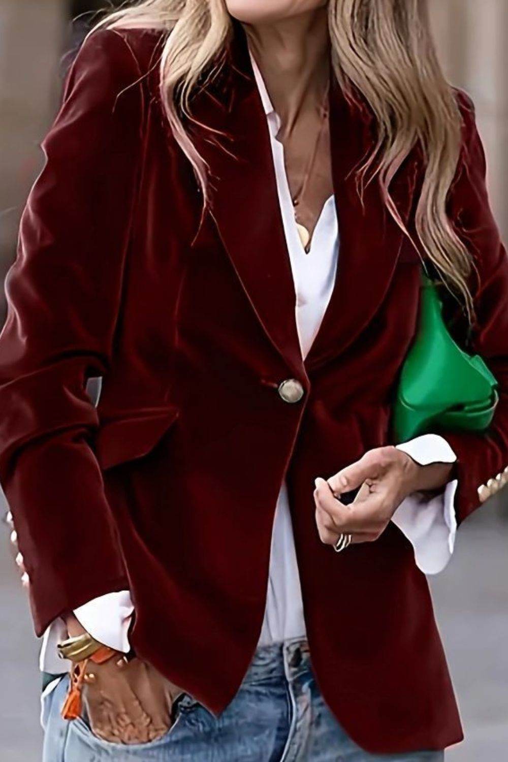 One Button Lapel Collar Long Sleeve Blazer - UnLaced Boutique