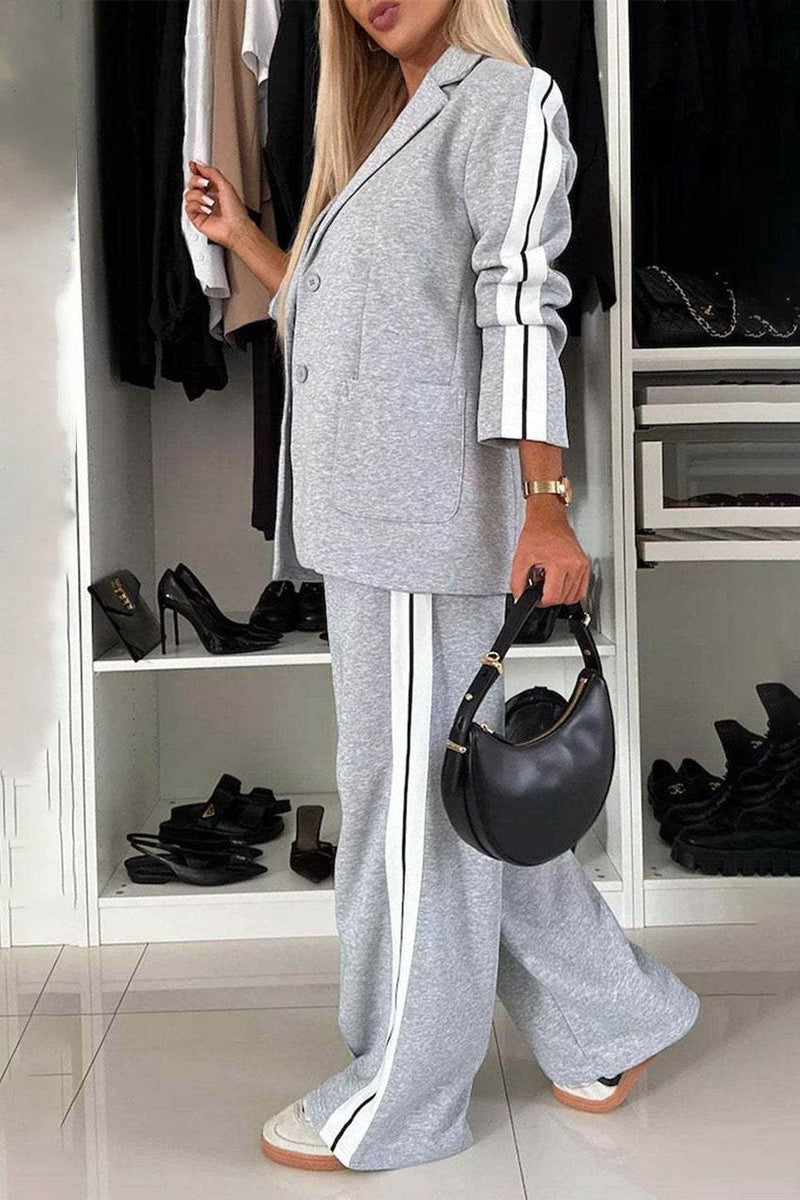 Full Size Contrast Lapel Collar Top and Pants Set - UnLaced Boutique