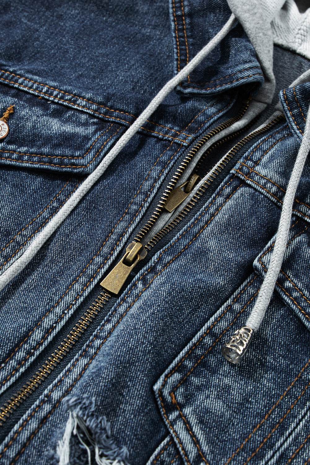 Fake Two-Piece Hooded Zip-Up Denim Jacket - UnLaced Boutique