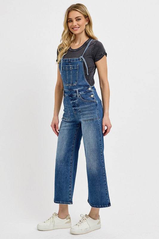RISEN Full Size Knotted Strap Denim Overalls with Pockets Plus Size - UnLaced Boutique