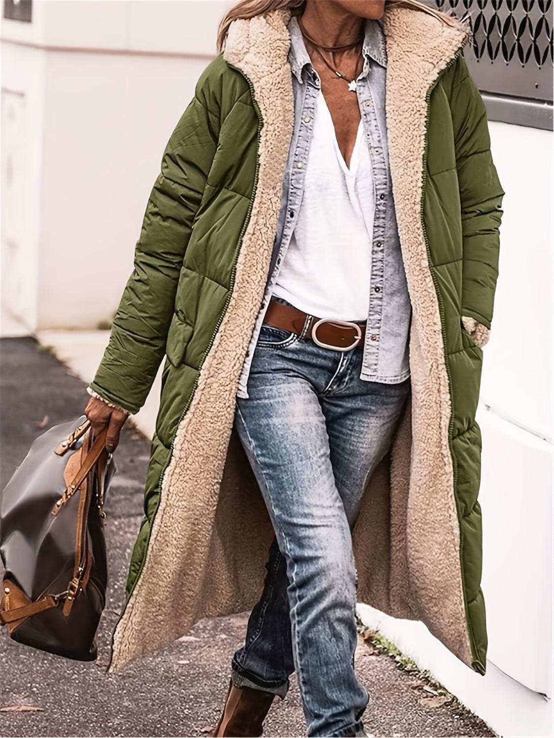 Full Size Zip Up Sherpa Hooded Coat - UnLaced Boutique