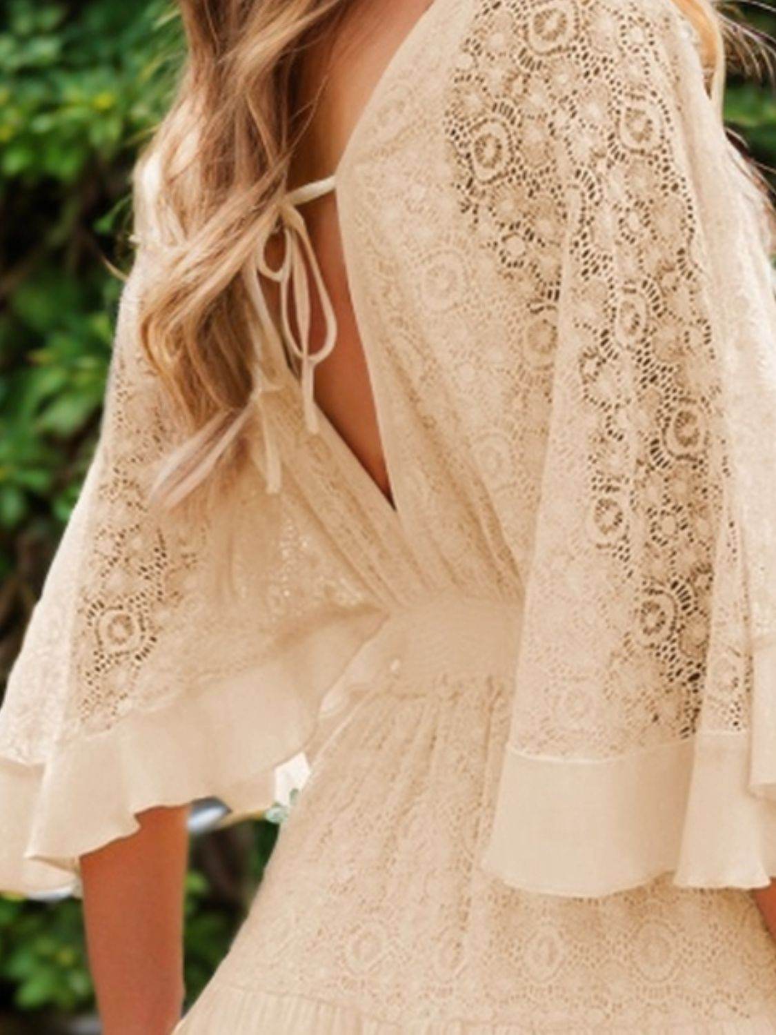Ruffle Hem Tie Back Lace Mini Dress - UnLaced Boutique