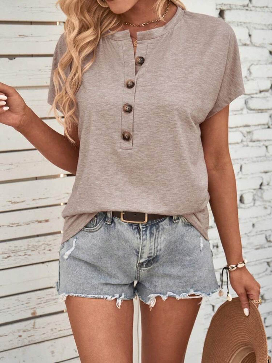 Half Button Short Sleeve Top - UnLaced Boutique