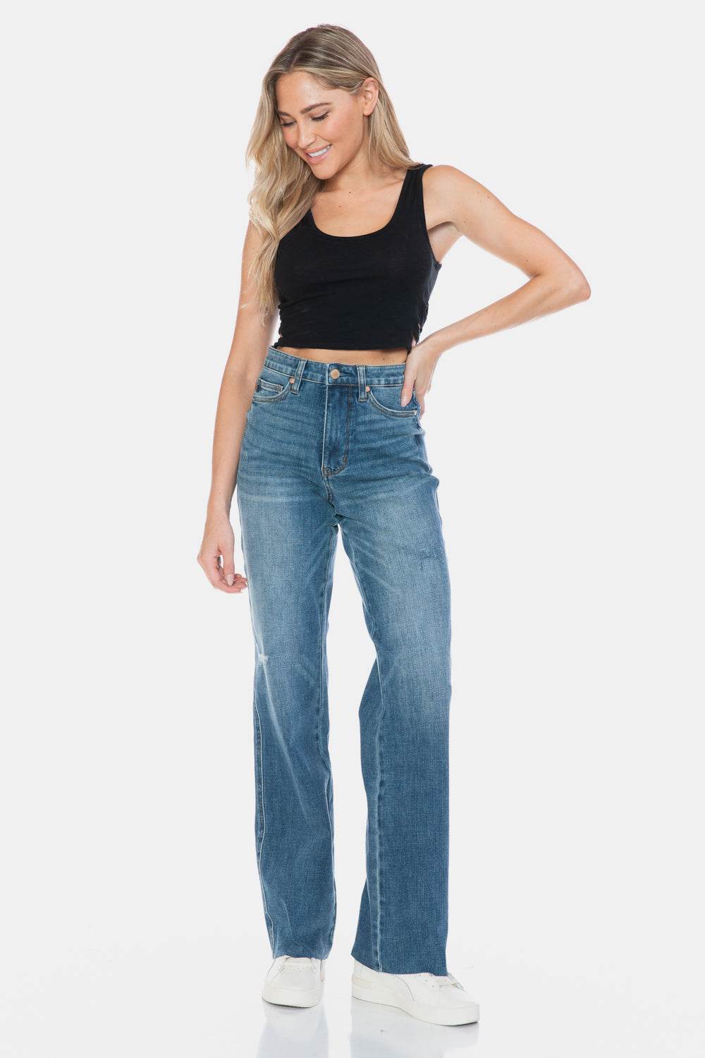 Judy Blue Full Size Tummy Control Cut Raw Hem Straight Jeans - UnLaced Boutique