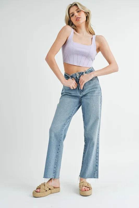 MABLE Corset Design Detail Crop Knit Top - UnLaced Boutique