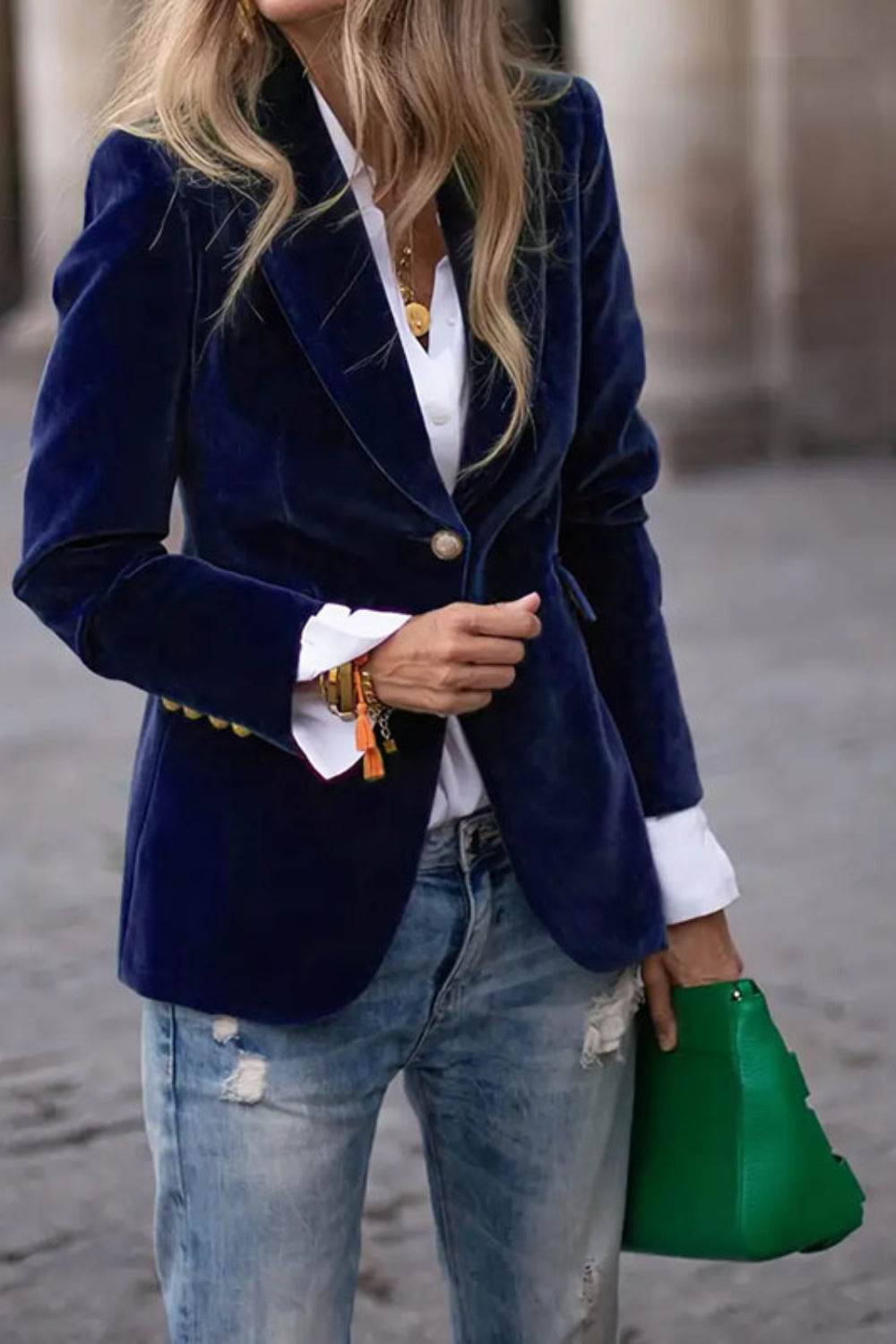 One Button Lapel Collar Long Sleeve Blazer - UnLaced Boutique