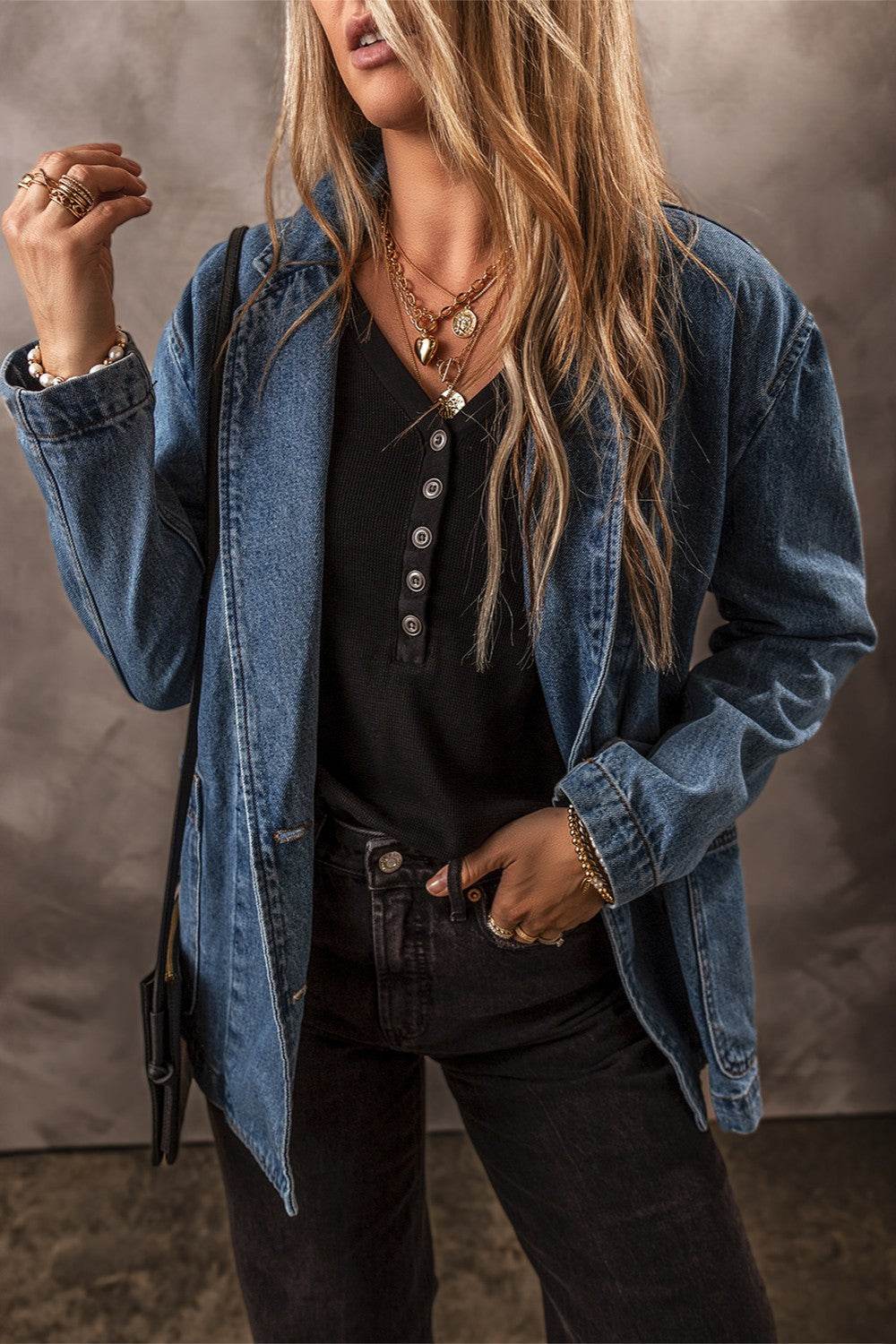 Pocketed Long Sleeve Denim Jacket - UnLaced Boutique
