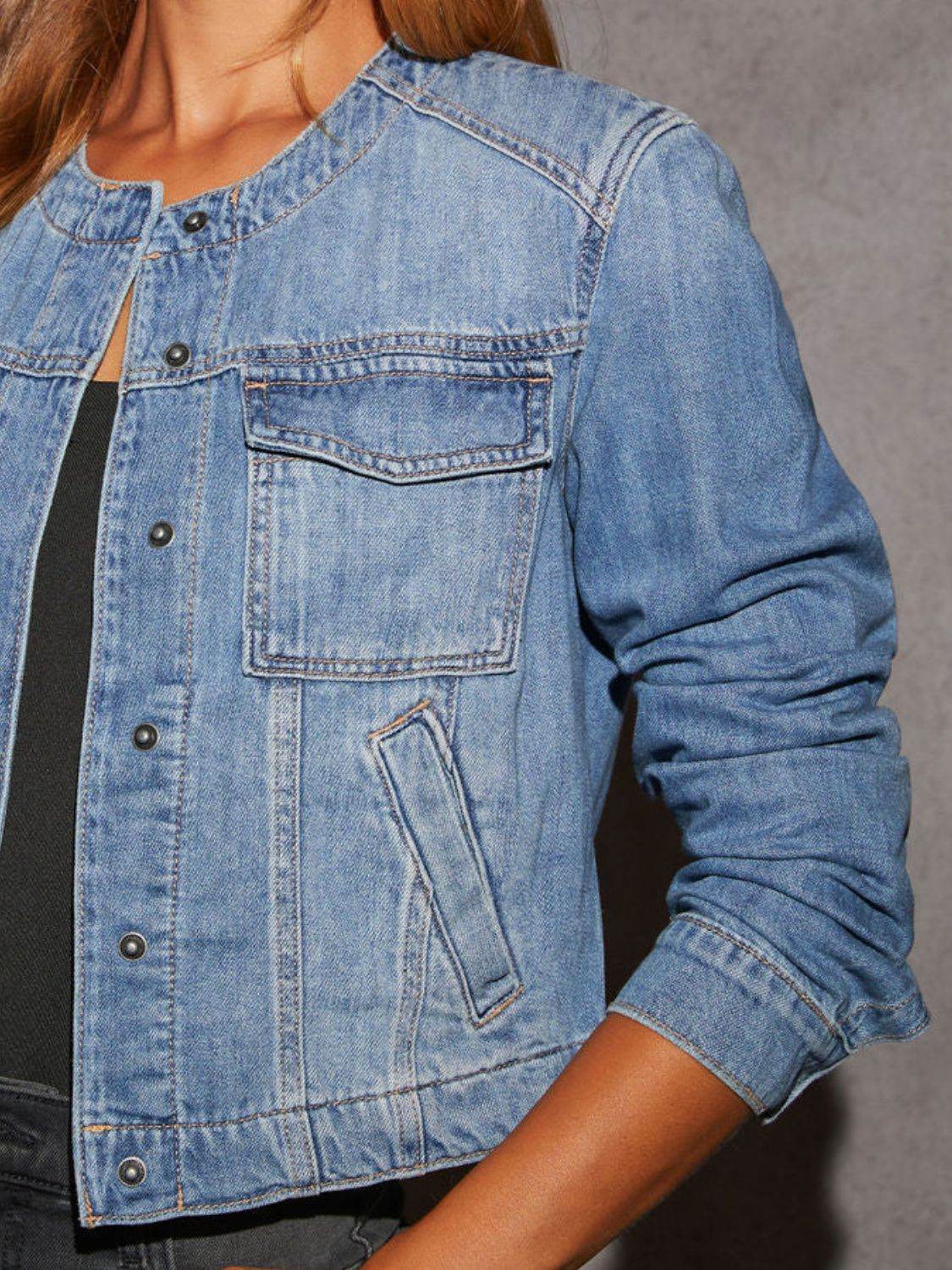 Snap Down Dropped Cargo Denim Jacket - UnLaced Boutique