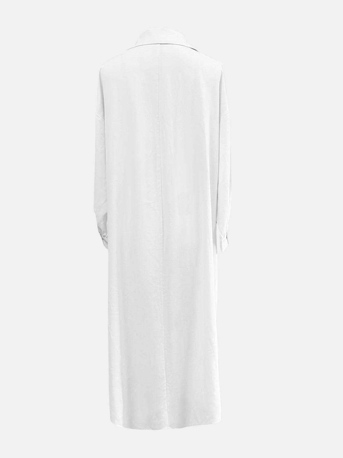 Full Size High-Low Collared Neck Long Sleeve Shirt - UnLaced Boutique