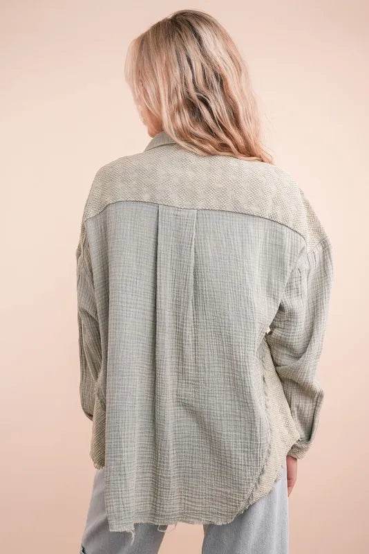 VERY J Mineral Washed Oversized Gauze Shacket - UnLaced Boutique