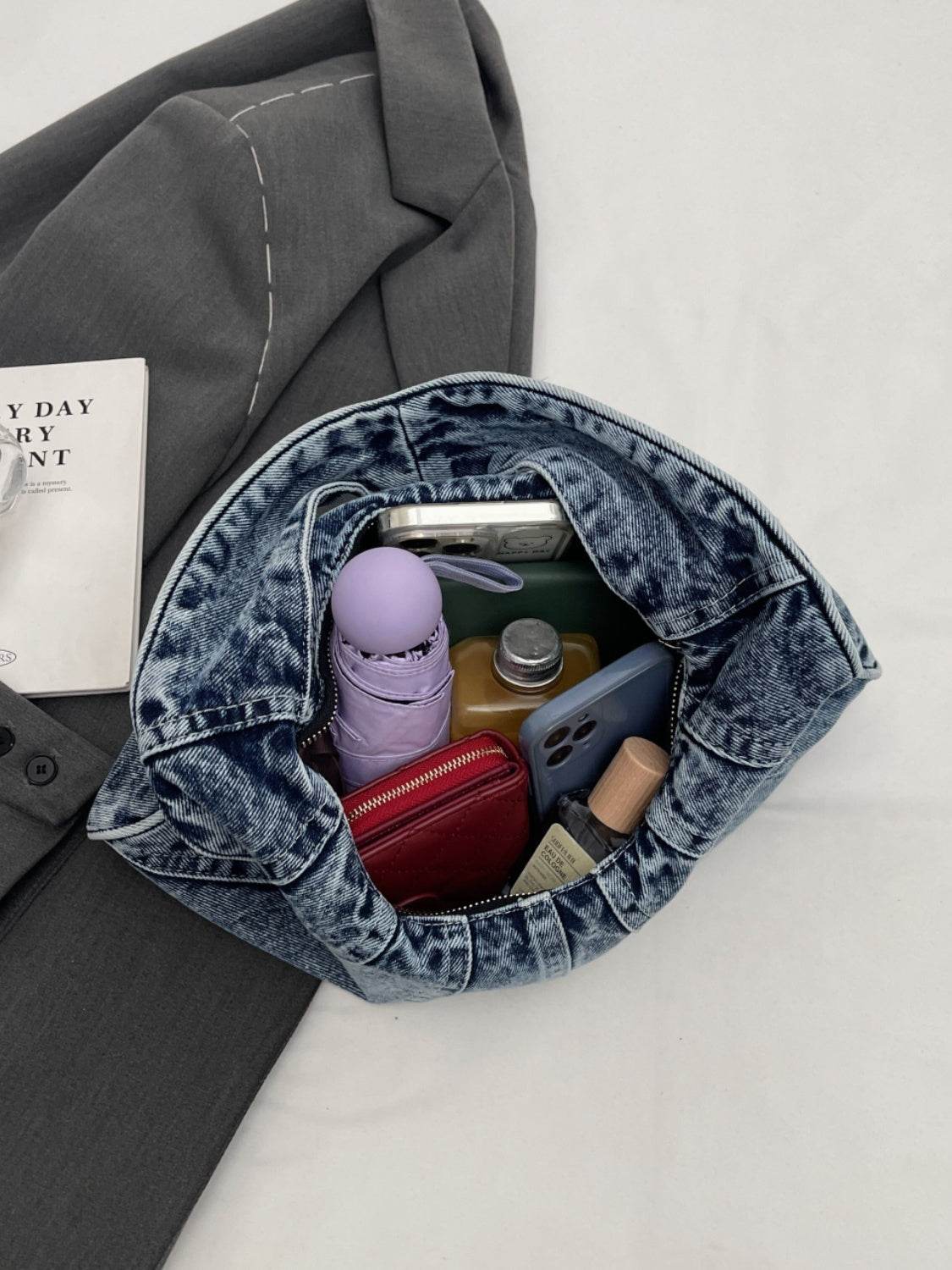 Crescent Shaped Denim Shoulder Bag - UnLaced Boutique