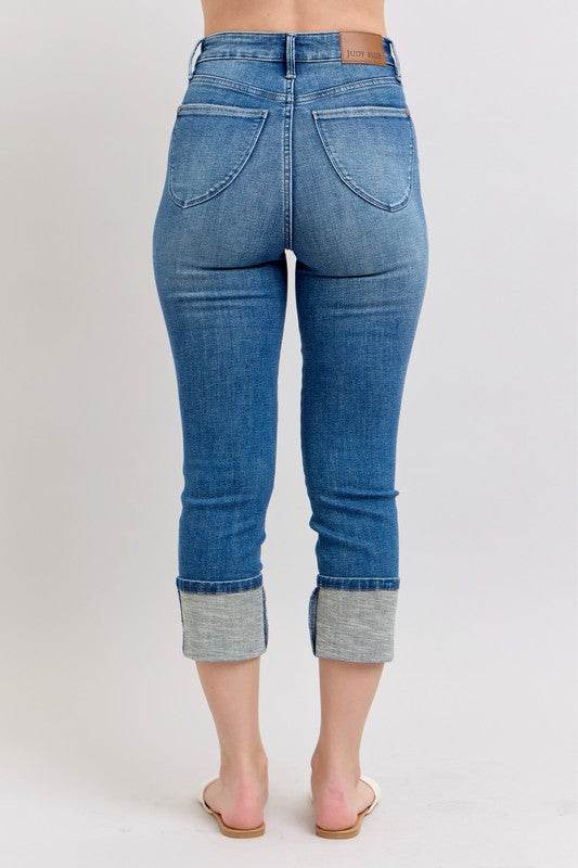Judy Blue Full Size Skinny Cuff Capris Jeans with Pockets Plus Size - UnLaced Boutique