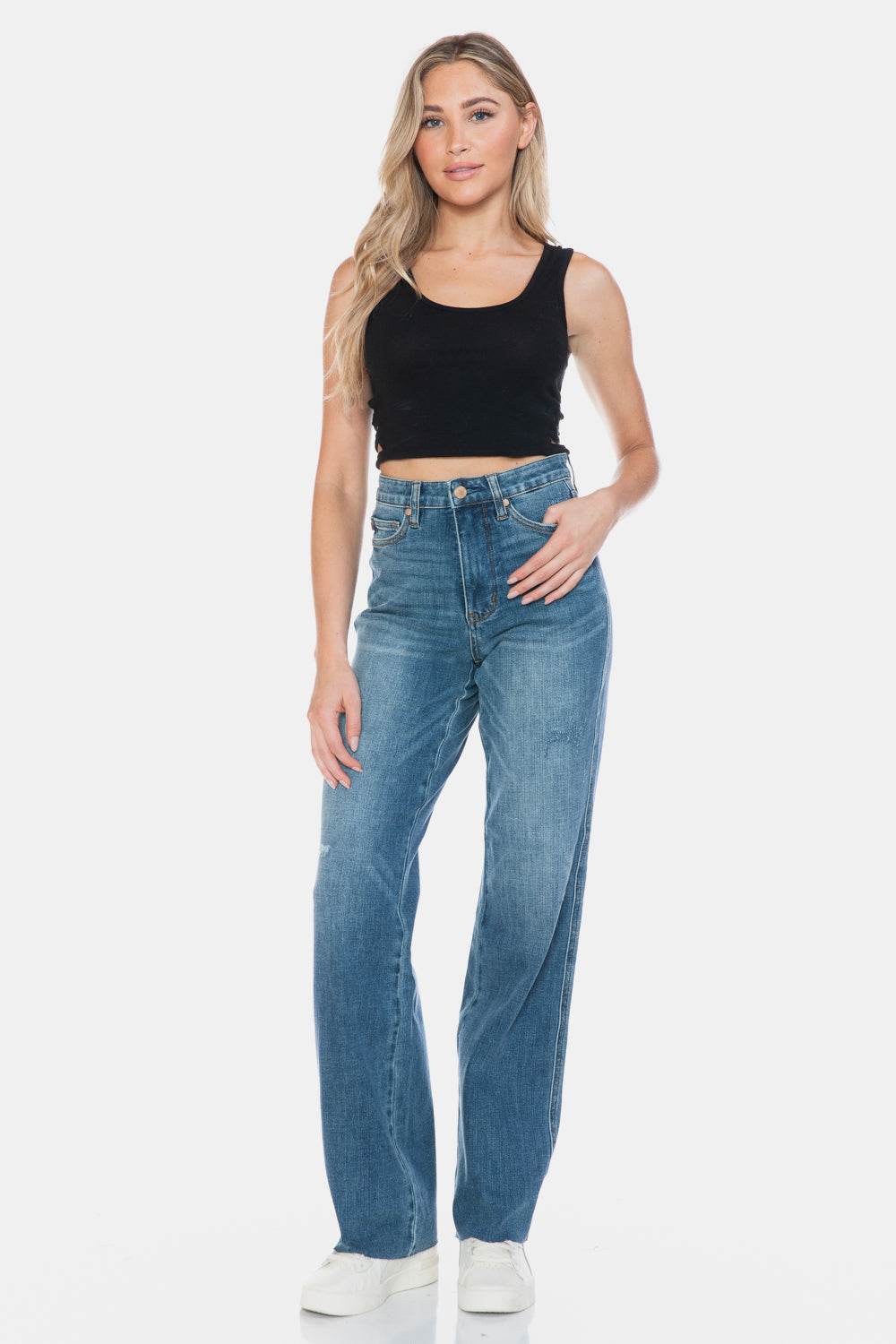 Judy Blue Full Size Tummy Control Cut Raw Hem Straight Jeans - UnLaced Boutique