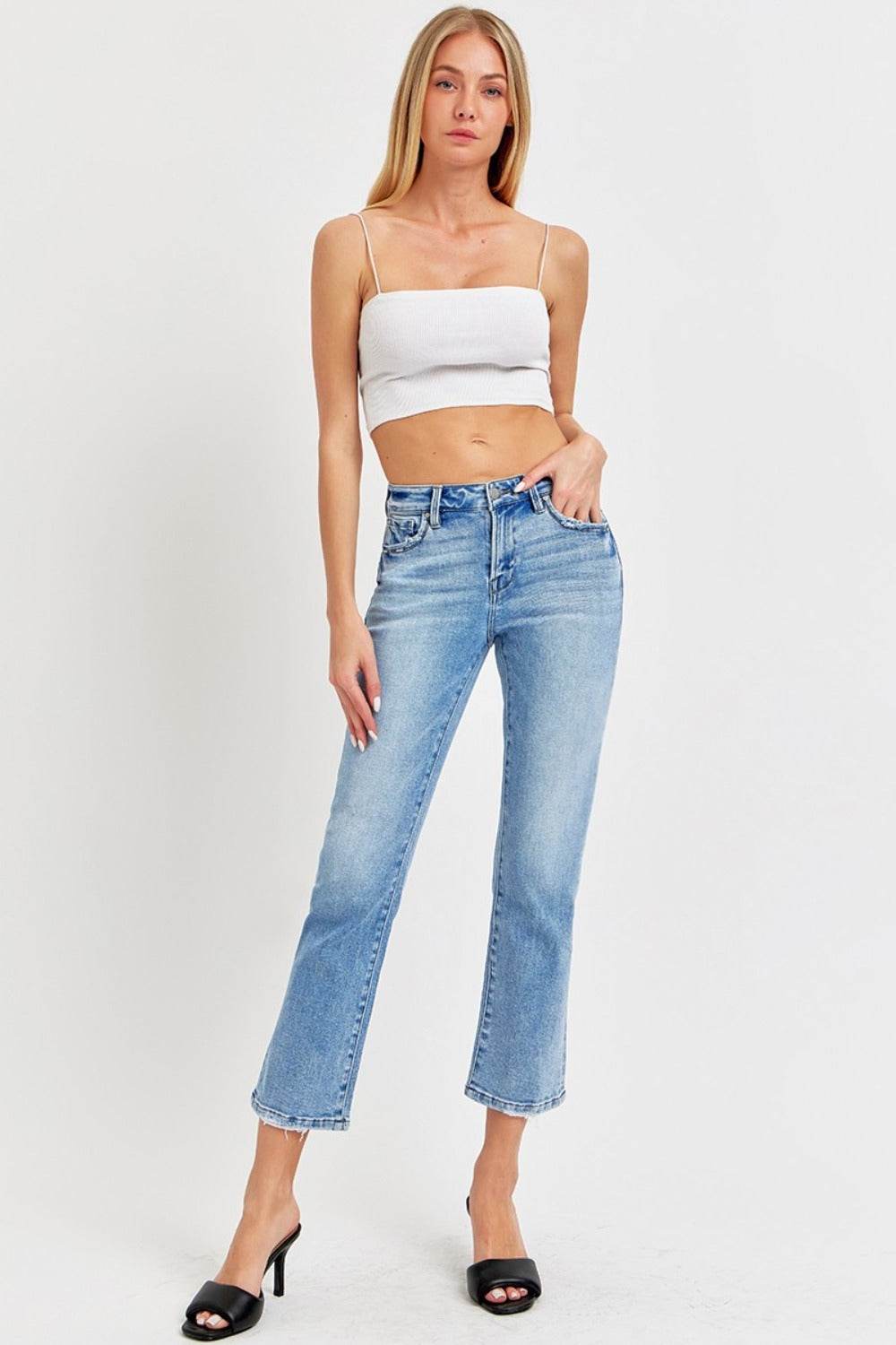 RISEN Full Size Low Rise Crop Slim Straight Jeans - UnLaced Boutique
