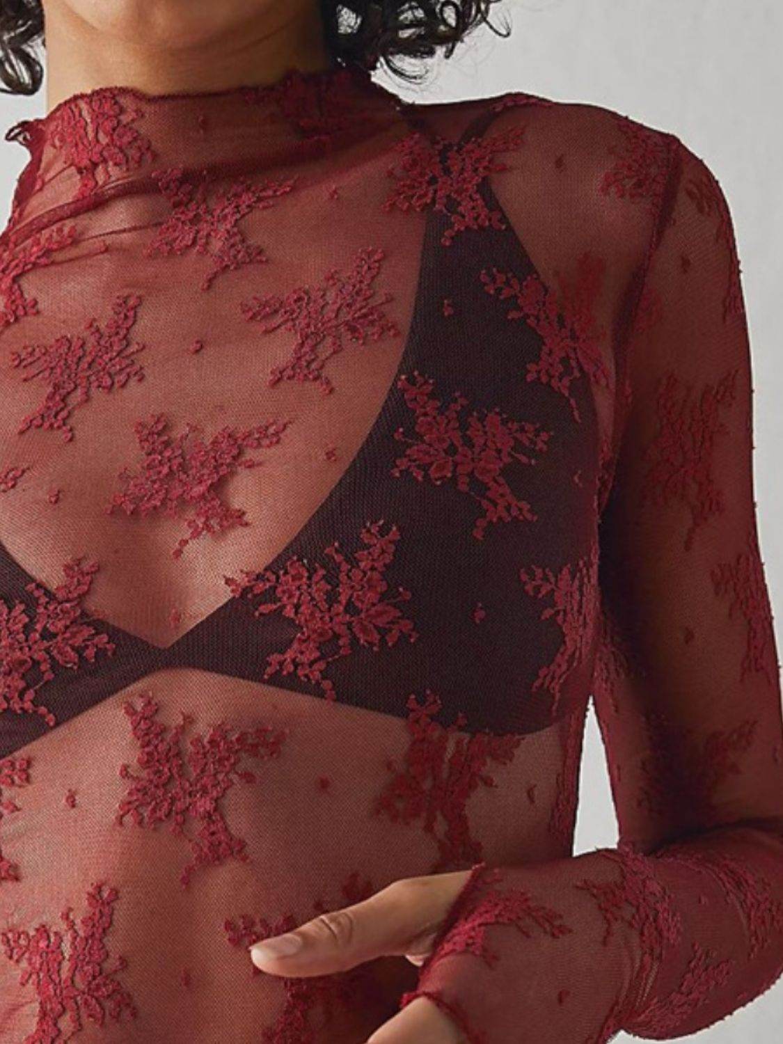 Lace Mock Neck Long Sleeve Blouse - UnLaced Boutique