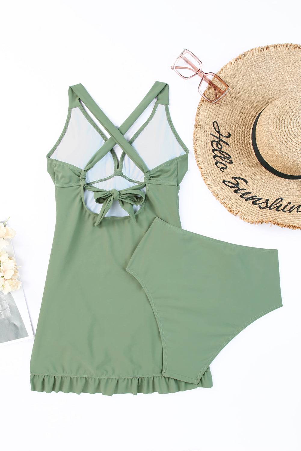 Tie Back Sleeveless Swim Dress and Bottoms Set - UnLaced Boutique