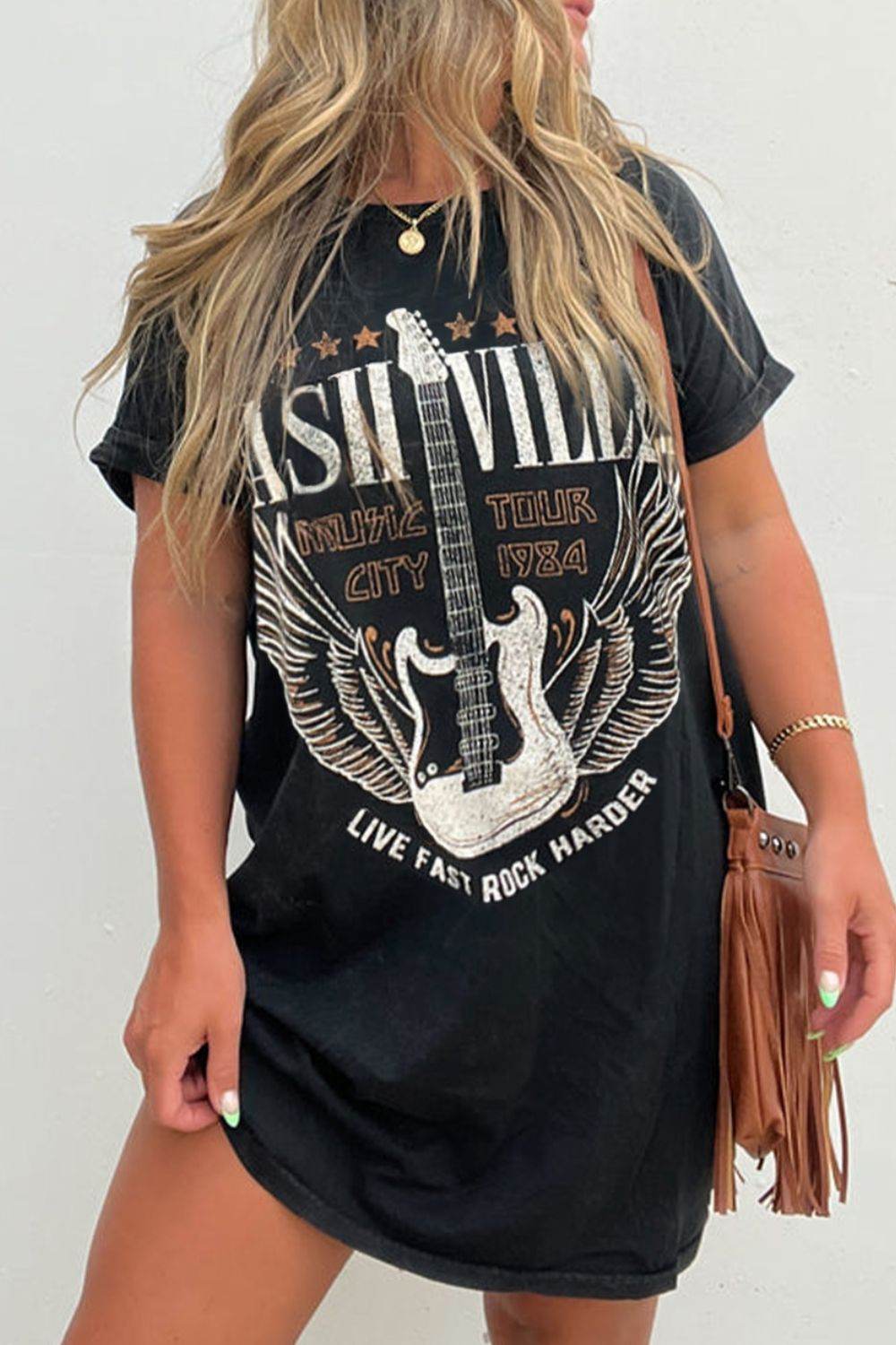 Graphic Round Neck Short Sleeve Tee Dress - UnLaced Boutique