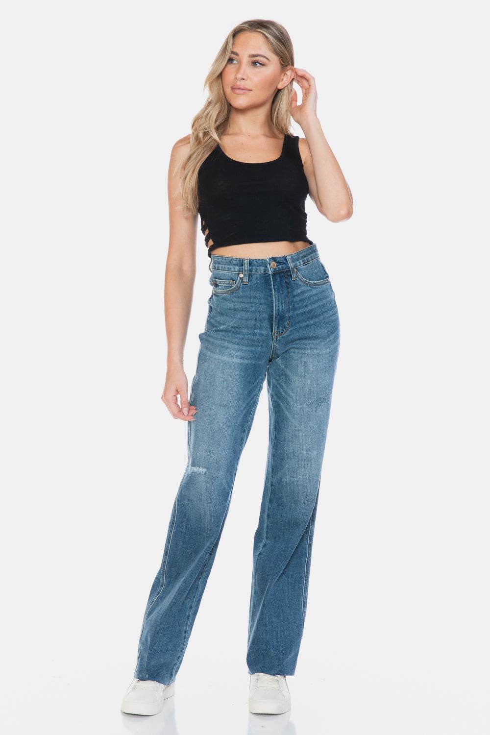 Judy Blue Full Size Tummy Control Cut Raw Hem Straight Jeans - UnLaced Boutique
