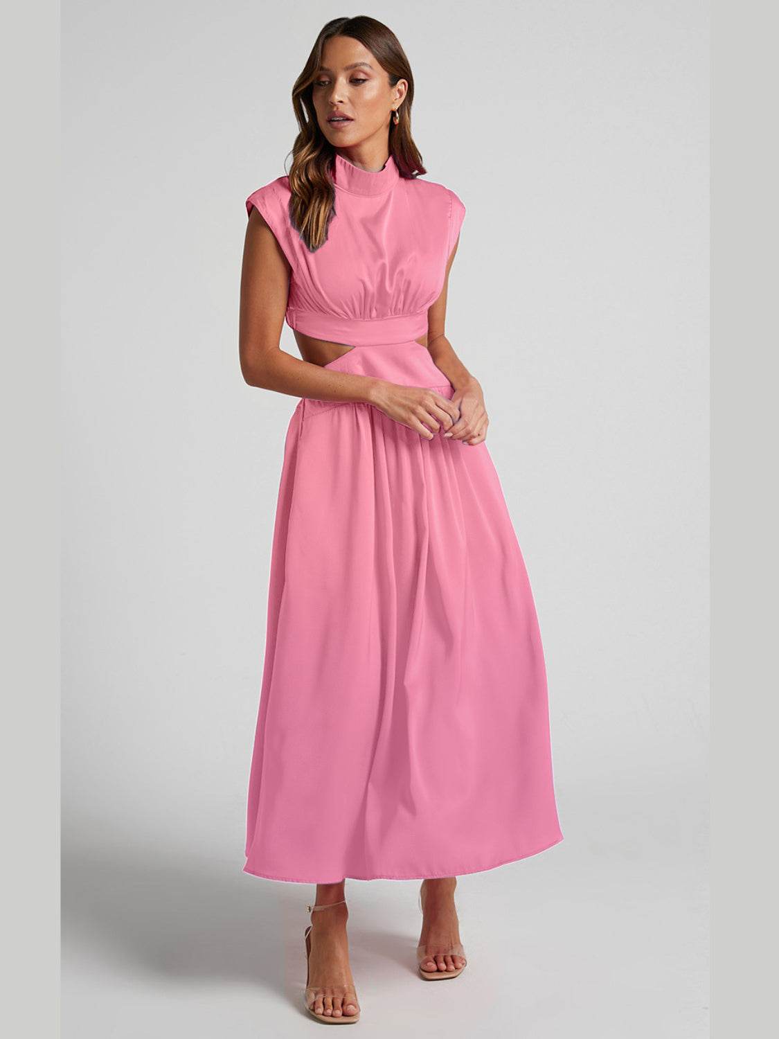 Cutout Mock Neck Sleeveless Ruched Dress - UnLaced Boutique
