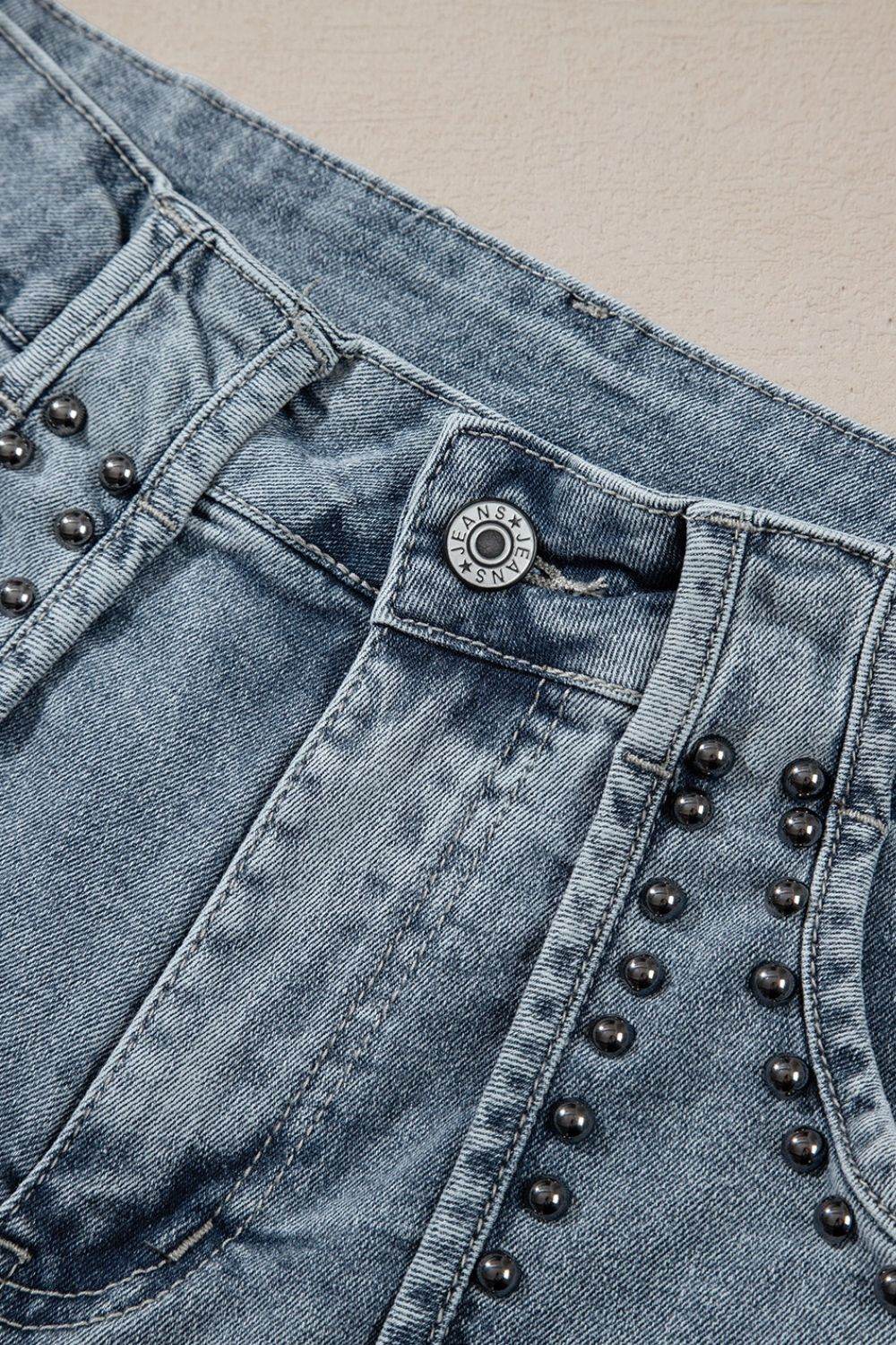 Studded Acid Wash Denim Shorts - UnLaced Boutique