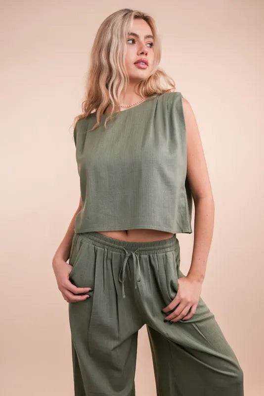 VERY J Solid Woven Top & Pants Set - UnLaced Boutique