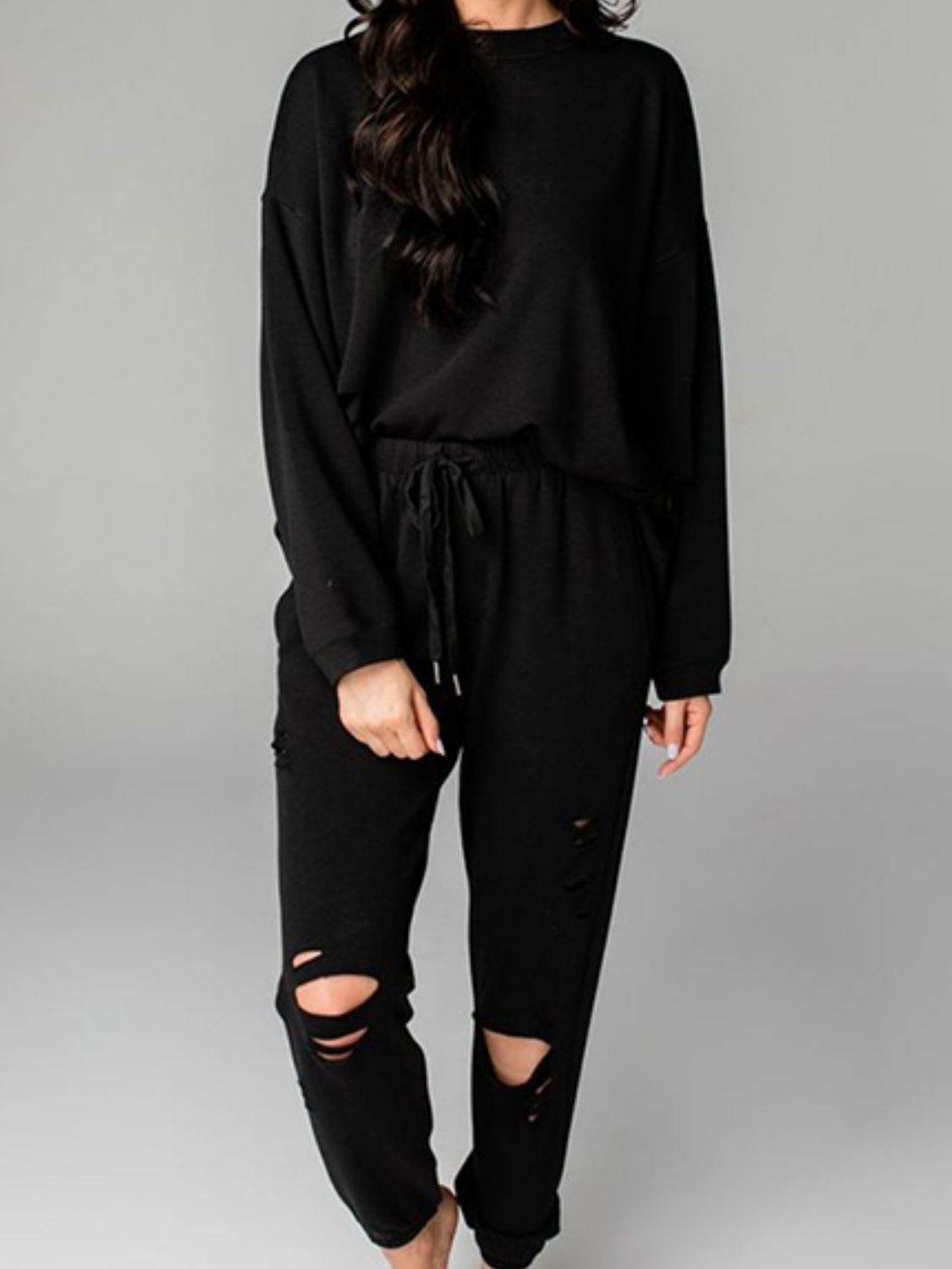 Distressed Sweatshirt and Joggers Set - UnLaced Boutique
