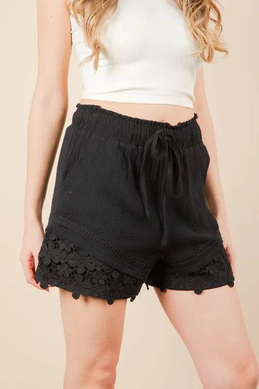 VERY J Lace Contrast Detail Woven Shorts - UnLaced Boutique