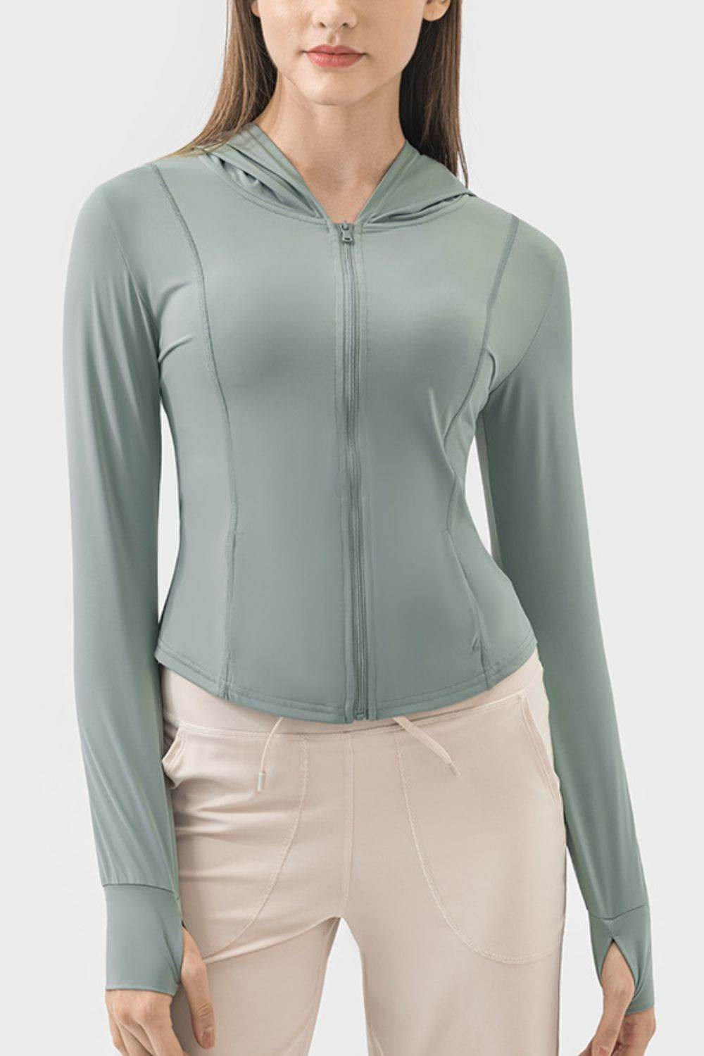 Millennia Pocketed Zip Up Hooded Long Sleeve Active Outerwear - UnLaced Boutique
