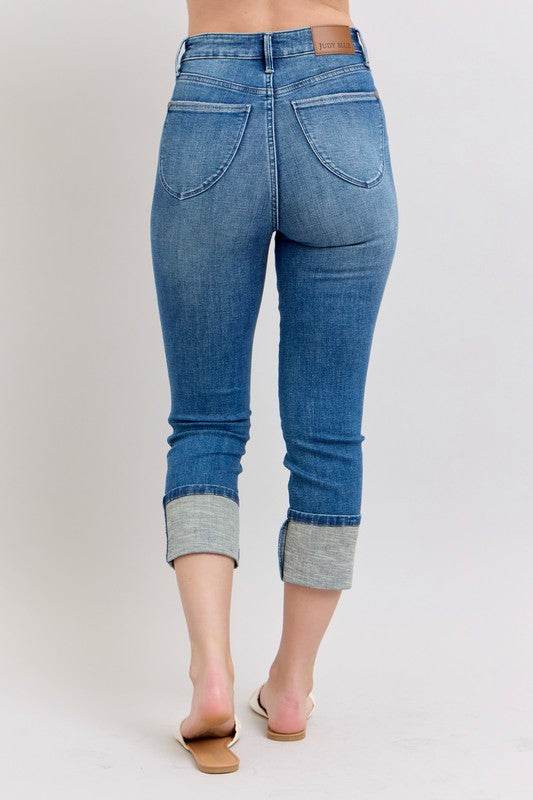 Judy Blue Full Size Skinny Cuff Capris Jeans with Pockets Plus Size - UnLaced Boutique