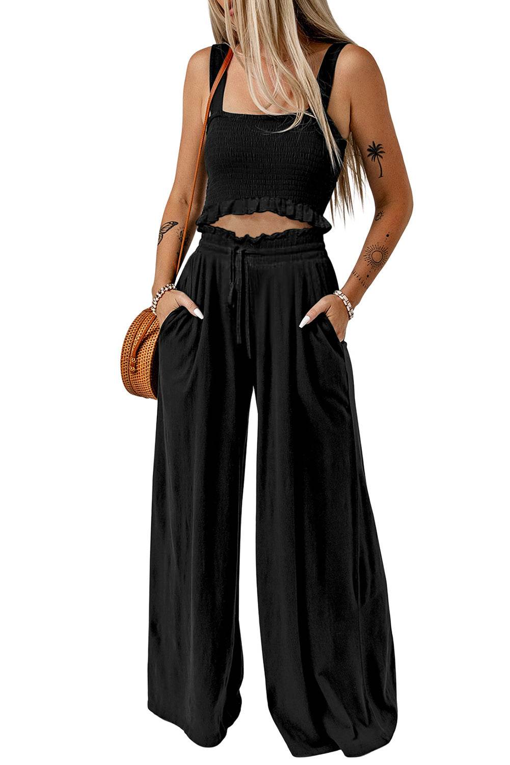 Square Neck Cropped Tank Top and Long Pants Set - UnLaced Boutique