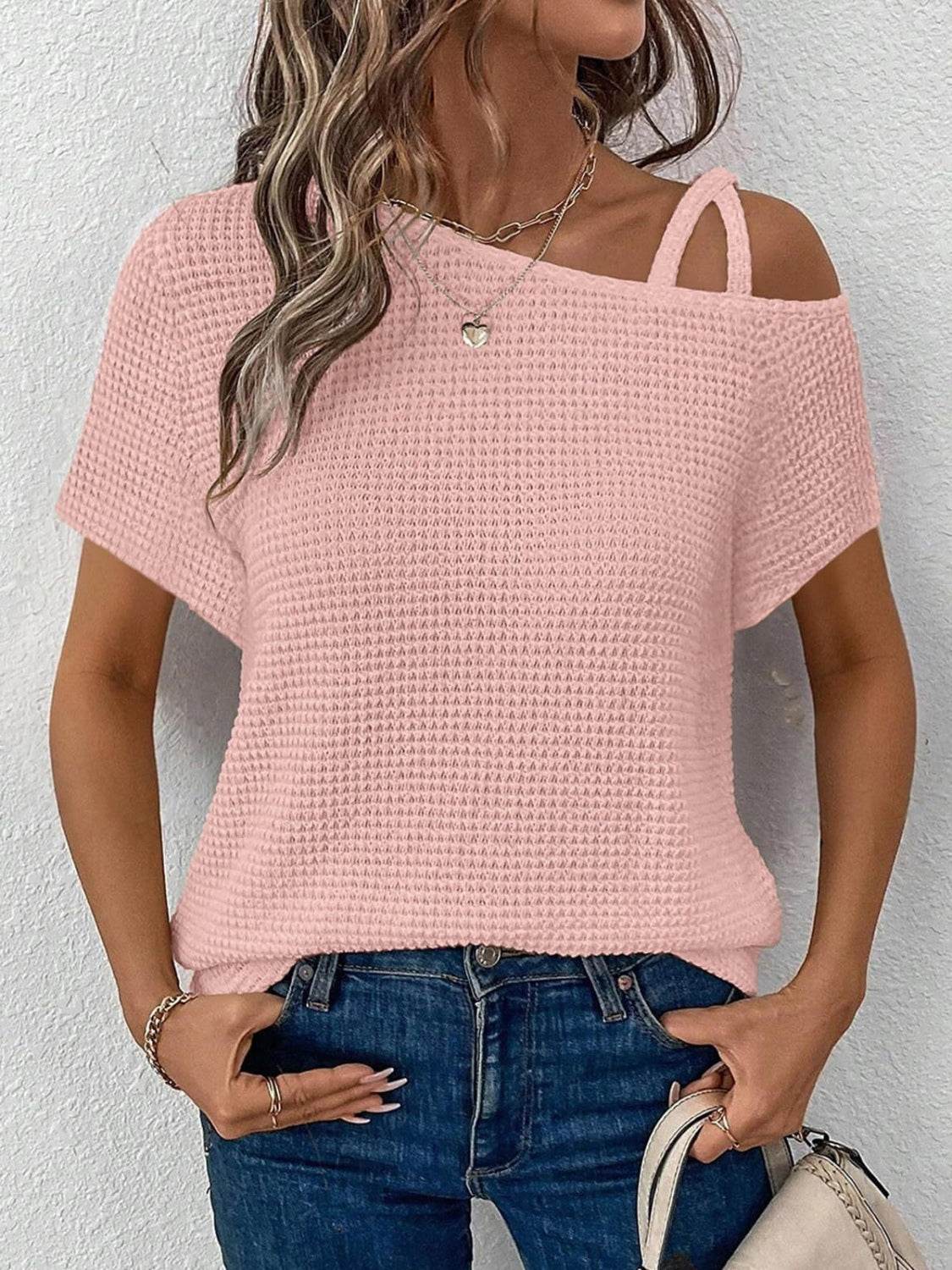 Asymmetrical Neck Short Sleeve T-Shirt - UnLaced Boutique