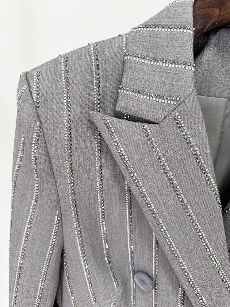 Grey Handmade Hot Diamond Double-Breasted Suit Set