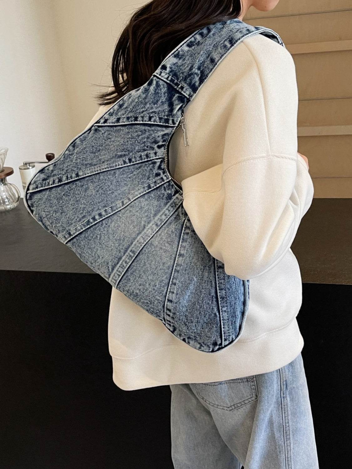 Crescent Shaped Denim Shoulder Bag - UnLaced Boutique