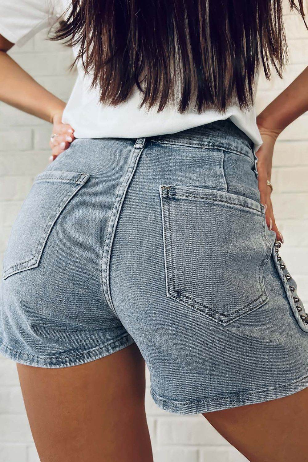 Studded Acid Wash Denim Shorts - UnLaced Boutique