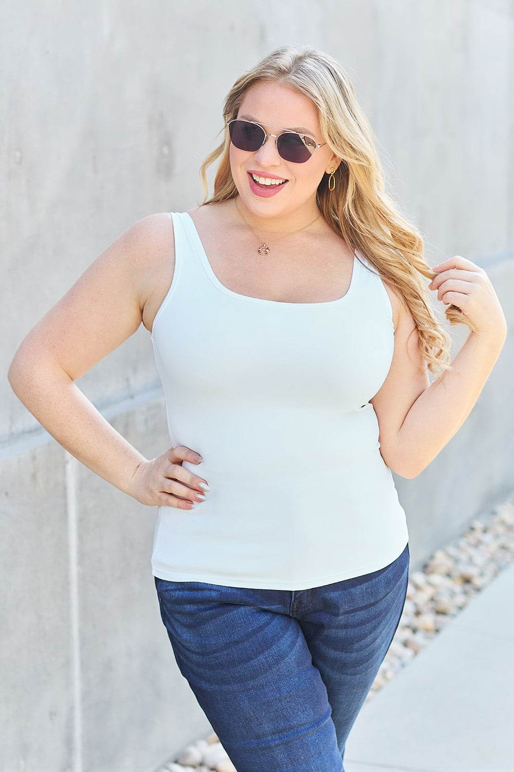 Basic Bae Full Size Square Neck Wide Strap Tank - UnLaced Boutique