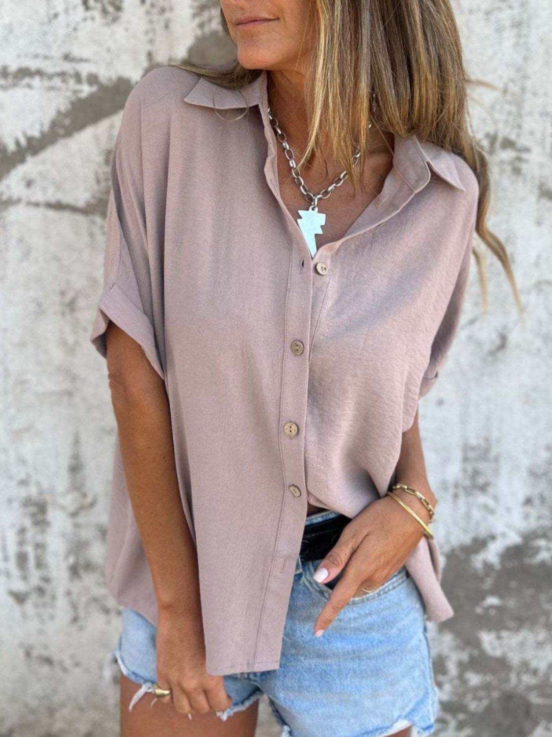 Full Size Button Down Short Sleeve Shirt Plus Size - UnLaced Boutique