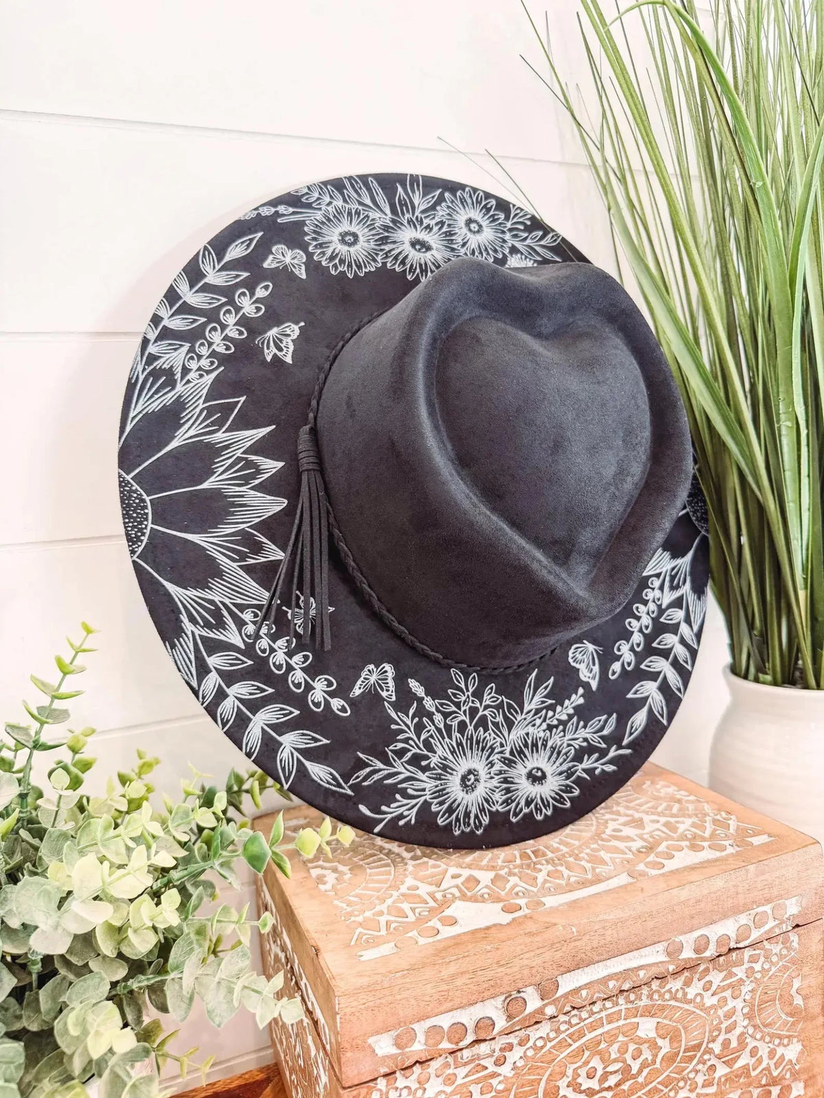 Dark Brown Floral Print Heart Hat - UnLaced Boutique