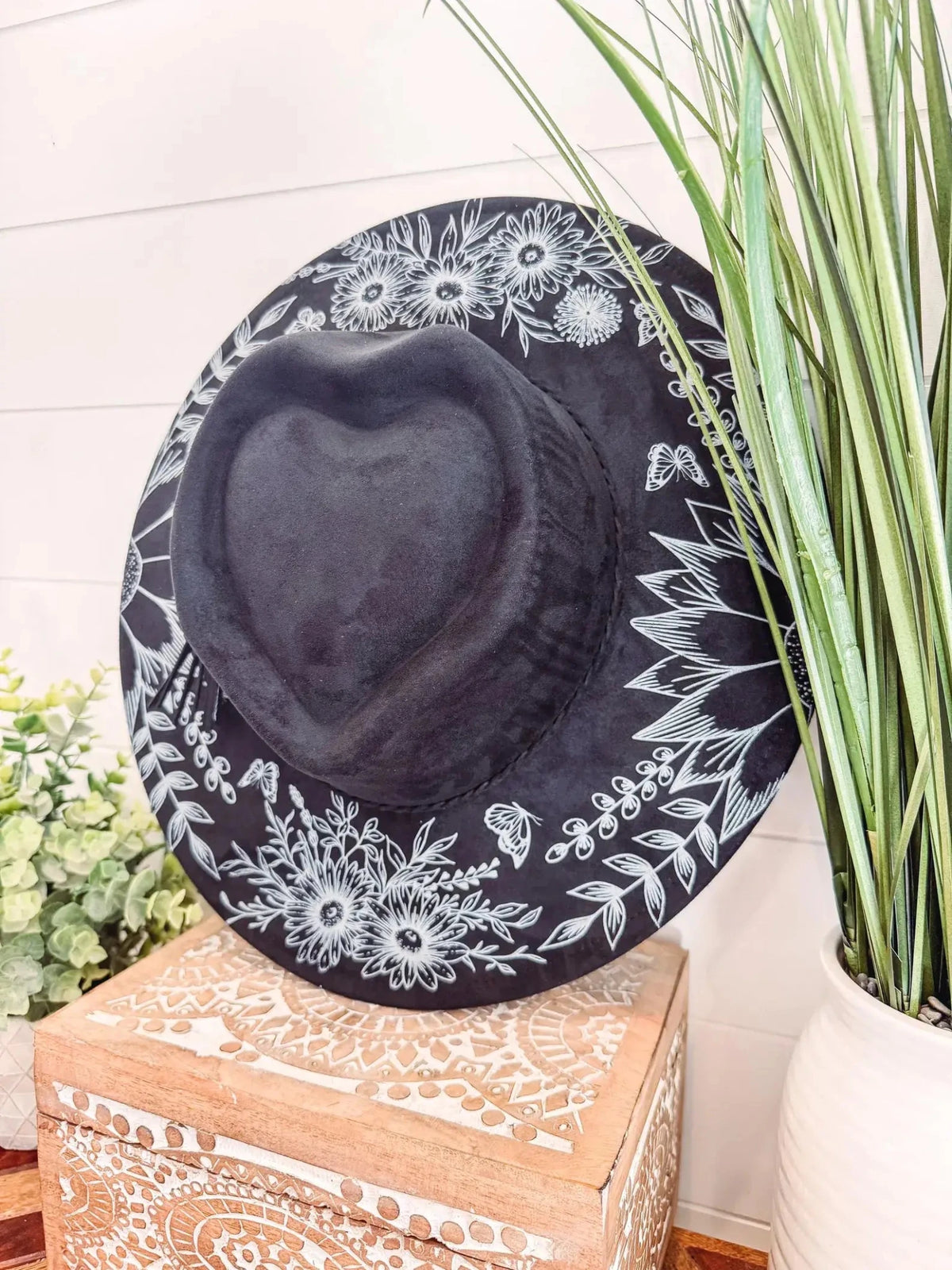 Dark Brown Floral Print Heart Hat - UnLaced Boutique