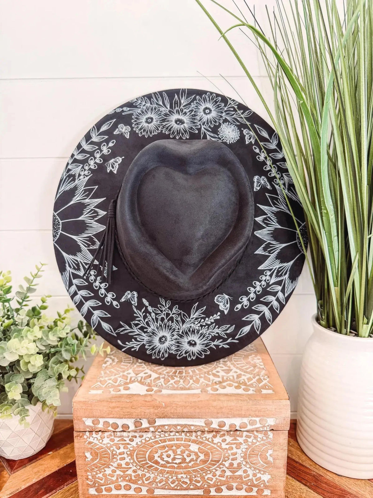 Dark Brown Floral Print Heart Hat - UnLaced Boutique